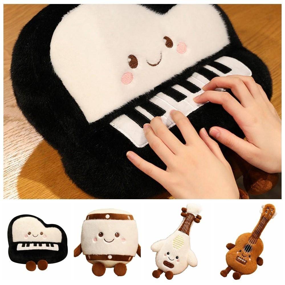 Söt Simulering Musikinstrument Gosedjur Mjukt Piano Tecknad Fluffig Gitarr Trumma Heminredning brown