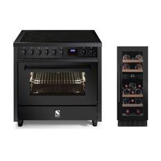 Komfur- og vinkøleskabspakke - Steel Enfasi 90 cm All Black + mQuvée vinkøleskab til indbygning