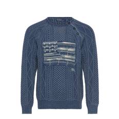 POLO RALPH LAUREN Aran-Knit Flag Cotton Sweater |Blue |M
