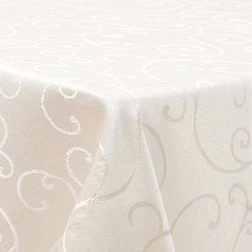 Homaxy Tvättbar rektangulär bordsduk, 130 x 200 cm i polyester, jacquard med ornament, smutsavvisande, lättskött, beige