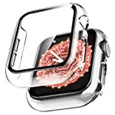 LK 2-pack fodral för Apple Watch 44 mm Series 6 5 4 SE med inbyggt skärmskydd härdat glas runt om hård PC skyddande högupplöst klart skydd för iWatch 44 mm serie 6 5 4 SE – klar