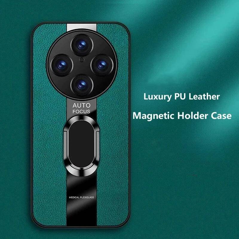 Magnetisk Ring Stativ Hållare Telefonfodral För OPPO Find X8 Pro Luxury Läder Stötsäker Bumper Bakre skal för OPPO Find X7 Ultra svart