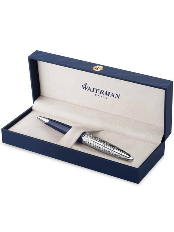 Waterman Carene kulspetspenna | Metall & Blå lack | Mejslad mössa | Blått bläck | Presentförpackning