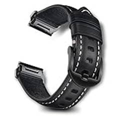 RoYiio Läderrem för Garmin E 47mm Fenix 8 51mm Enduro 3 Quatix 6 7 6X 7X Pro Approach S62 S60 ersättningsrem vaxat läder mjuk olja bekväm för QuickFit 22 mm/QuickFit 26 mm, Svart noir noir, Quickfit