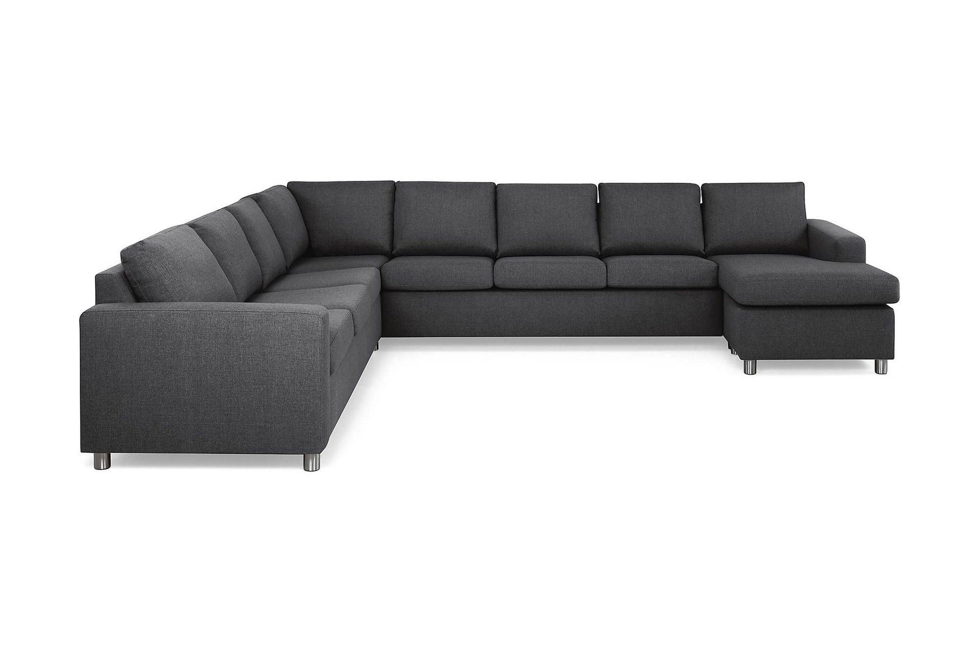 Basic Home Crazy 7-sits Högervänd U-formad XX-Large Hörnsoffa med divan i Tyg - Mörkgrå Grå