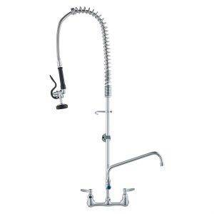 VEVOR Commercial Faucet with Pre-Rinse Sprayer, 44  Height, 8  Center, 12  Swing Spout, Wall Mount Kitchen Sink Faucet