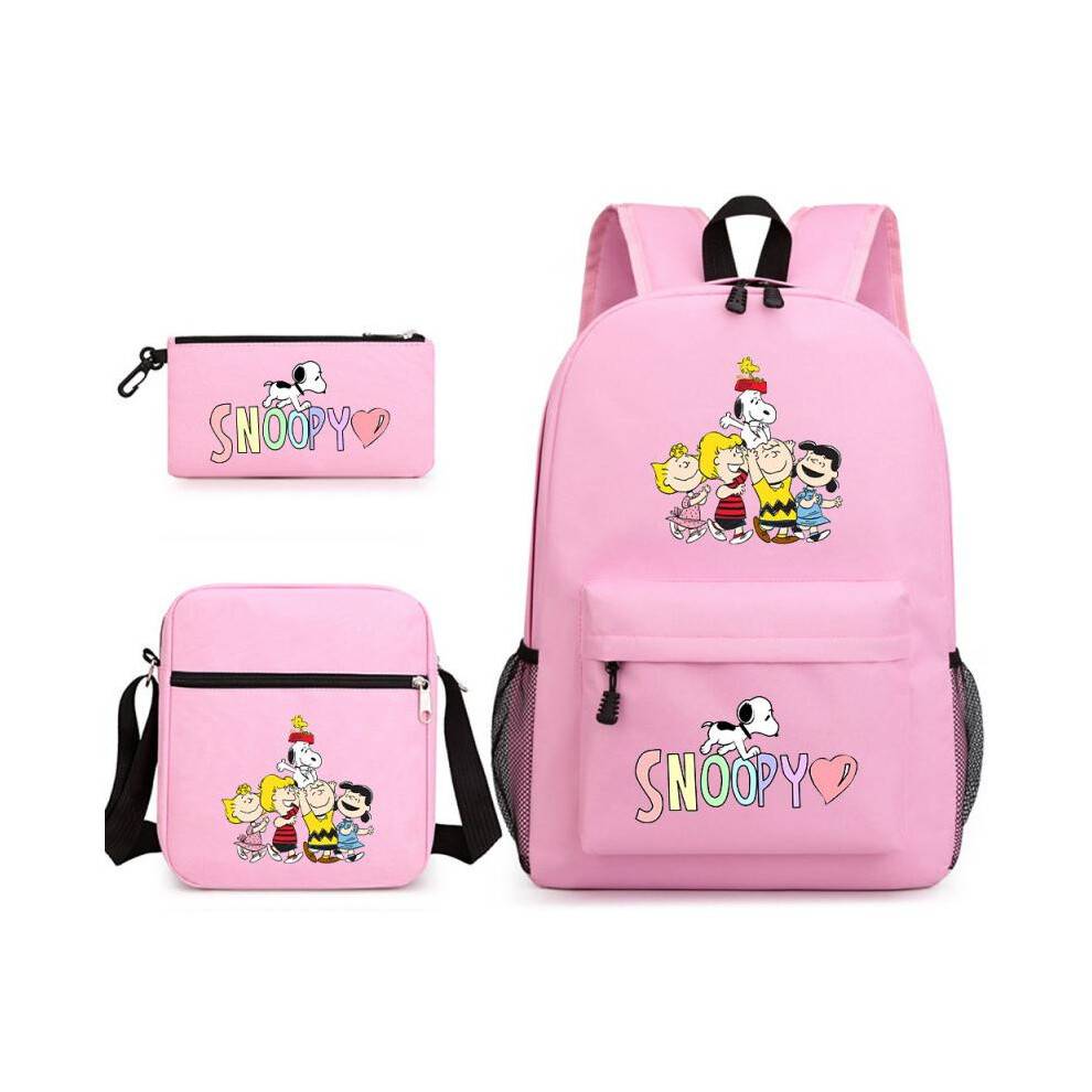 (Starry sky red~4, Three-Piece Set) Snoopy 3-Piece Backpack Set for Boys Girls Students, Large Capacity Printed Outdoor Travel Dual-Use Backpack