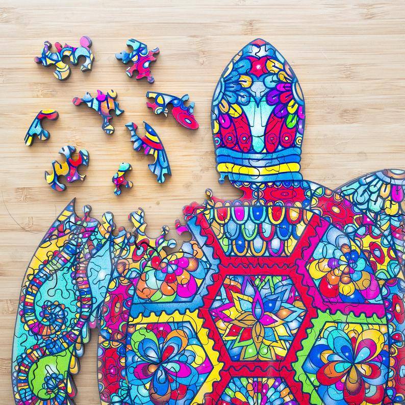 DIY Wooden Puzzle for Adults Children Each Piece Is Animal Shaped Christmas Gift Colorful Elephant Turtle Wooden Jigsaw Puzzles - A3 size sea turtle