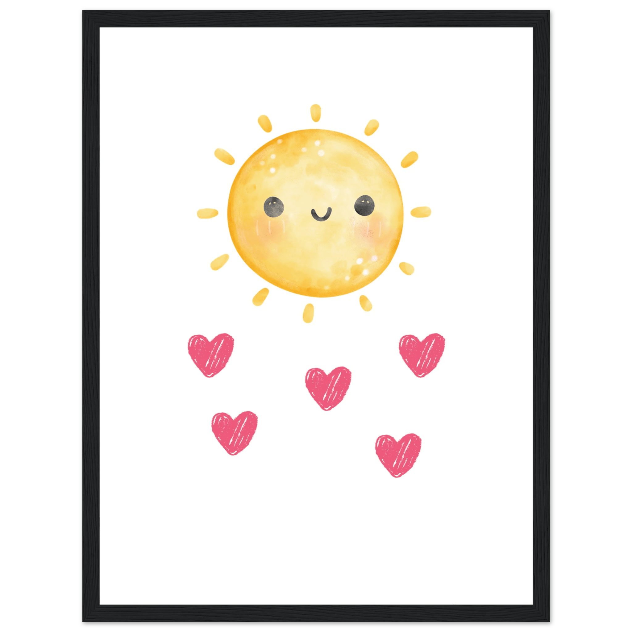 Sol och hjärtan poster-30x40 cm / 12x16″ / Med ram / Svart