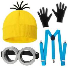 1/4 st Halloween-kostymtillbehör vuxna - gul mössa/skyddsglasögon/handskar/hängslen för Halloween-klädsel - Multifärgad (Handskar,Glasögon,4-delat set,rem,Lilla gula hatten)