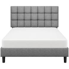 Yaheetech Sängklädsel, 140 x 200 cm, dubbelsäng med höjdjusterbar sänggavel, stabil sängram, tygsäng med ribbotten, vadderad sängram, säng, ljusgrå