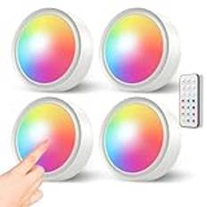 LED-spot RGB batteridriven med fjärrkontroll, 13 färgväxlingar vitrinbelysning trådlös LED-spotlights batteri skåpbelysning dimbar inbyggd lampa kök utan kabel, skåpbelysning hylla ljus