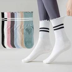3/5 Pairs Women Yoga Socks, Candy Color Series With Ruffle Design, Indoor Sports, Gym, Yoga, Dance, Pilates Non-Slip Socks - Multicolor - 36-39,40-43