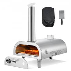VEVOR Pizzaovn Udendørs, 12" Pellet Pizzaovn, Bærbar Pizzaovn med Indbygget Termometer, Brændefyret Pizzamaskine i Rustfrit Stål, Til Baghave, Camping, Pizzasten, Skovl, Bæretaske, Sølv