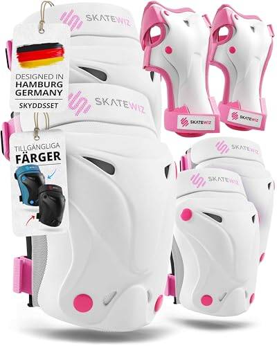 SKATEWIZ Skyddskit för barn [6 delar] - Knäskydd, Armbågsskydd & Handledsskydd för Skateboard, Inlines & Sparkcykel - PROTECT-1, Storlek XS, Rosa