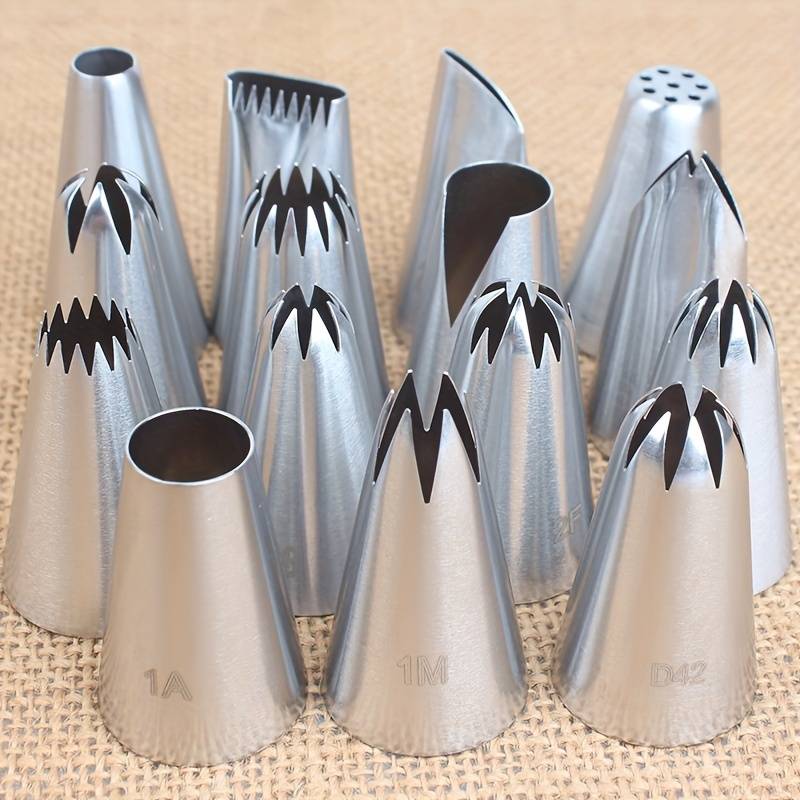 TEMU 15pcs Common Medium Icing Piping Nozzles Cream Nozzles Common Cake Cream Baking Decorating Tools Cookie Puff Grade Stainless Cupcakes