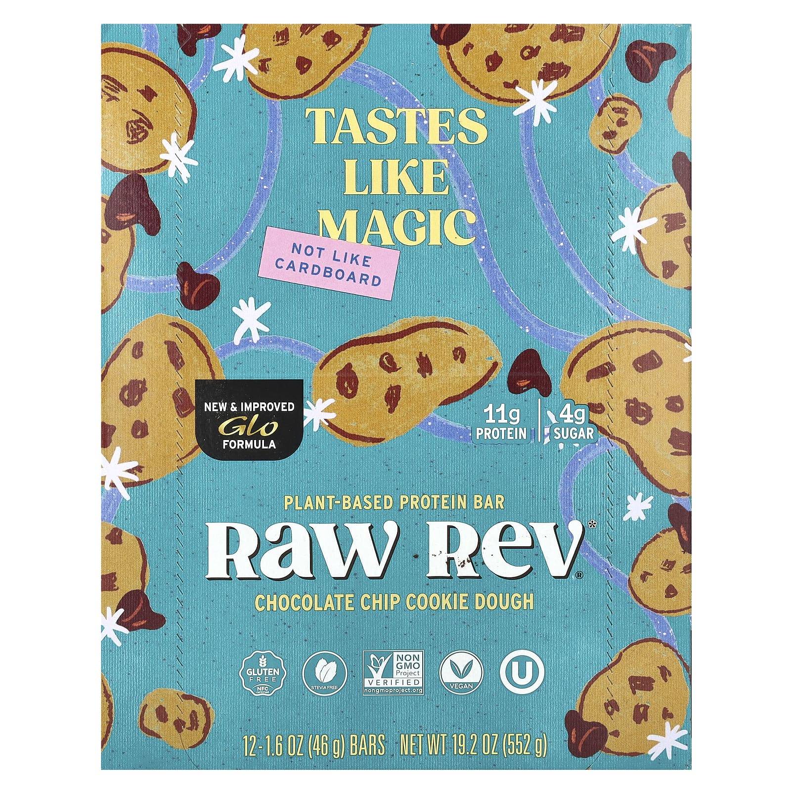Raw Rev, Glo, Chocolate Chip Cookie Dough, 12-pack, 45 g (46 g) Varje