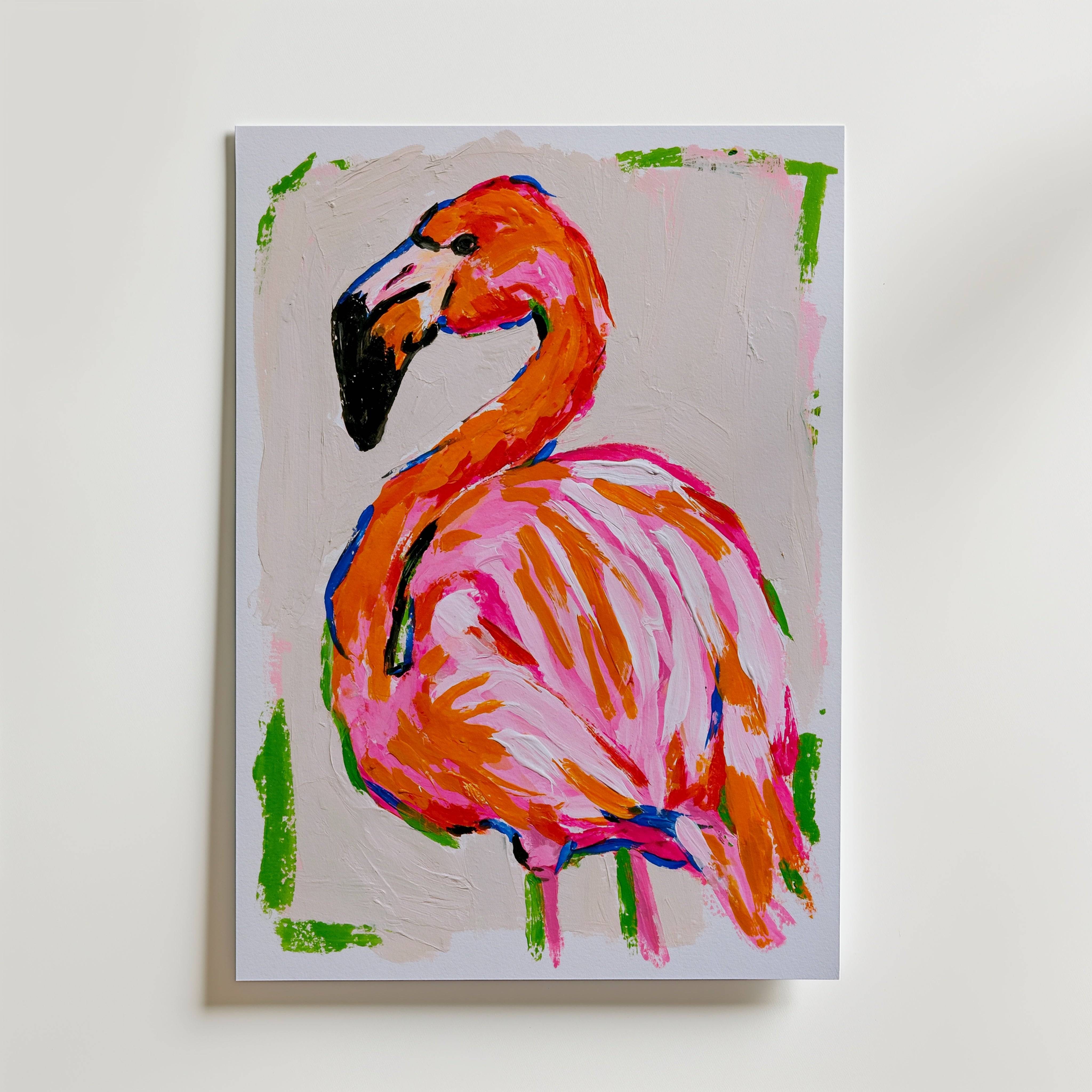 Neon Flamingo Poster - Premium Canvas 40x50 cm Utan passepartout