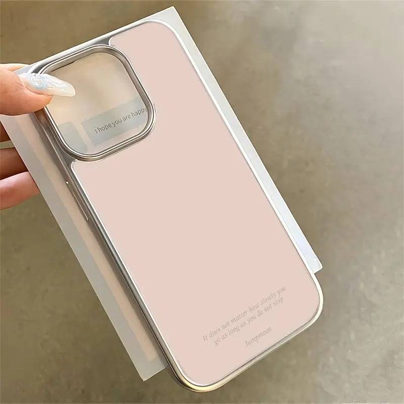 Korean Ins Simple Solid Color Pink Phone Case For iPhone 17AIR 17 16 15 14 13 12 11 Pro Max 7 8 Plus Mini Y2K Sweet Cute Cover