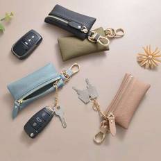 Key Pouch Coin Purse Accessory Wallet Smart Key Holder & Men Leather Key Pouch Key Ring Key Chain Keyless Pouch Bag Car Key Pouch With Carabiner Walle - Multicolor - Black,Blue,Elephant Gray,Pink