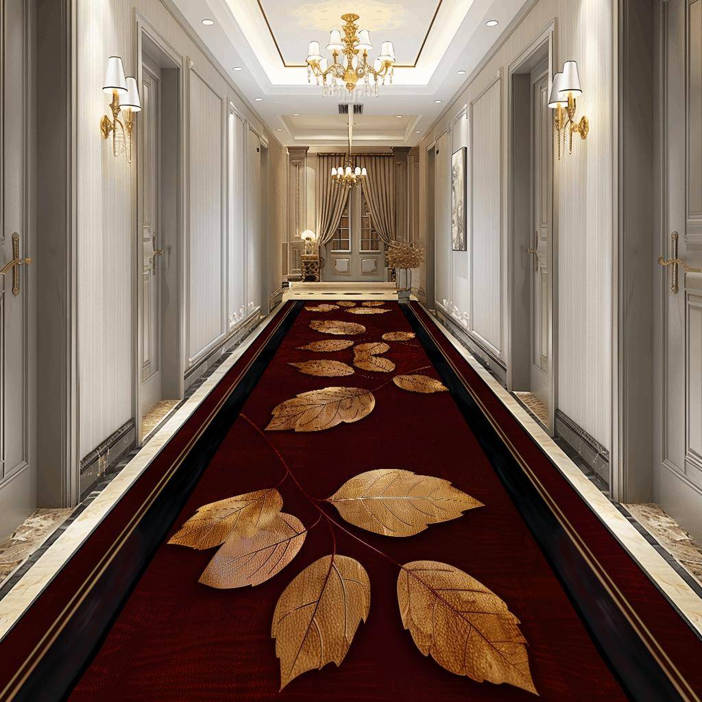 Luxury 3D Golden Leaf Pattern Long Corridor Carpet Room Decoration Hallway Rug Non-slip Hotel Runner Carpets Stairway Floor Mat 160*200cm