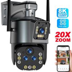 16MP 8K Wifi IP-kamera 20X Zoom Fyra Lins Utomhus Trådlös Säkerhetskamera PTZ 360 Smart Hem Säkerhetsskydd CCTV Wifi Övervakningskameror AU Plug