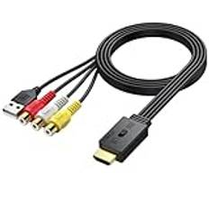 AUTOUTLET RCA till HDMI-omvandlare, 1080P AV till HDMI-adapter stöder 16:9/4:3 konvertering, PAL/NTSC, RCA till HDMI-adapter med 60 cm hon-RCA-kabel för Wii, PS1/PS2, XBOX, N64, Gamecube