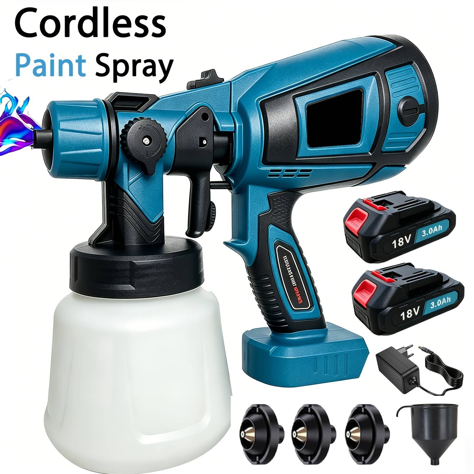 Paint Sprayer, Cordless Fence Paint Sprayer, 200w Spray Gun For Home Diy Painting Cabinet Garden Quick-release Design 3 Nozzles (1.0/1.8/2.5mm) 3 Spray Patterns 1000ml Detachable Tank 3.0ah Battery*2