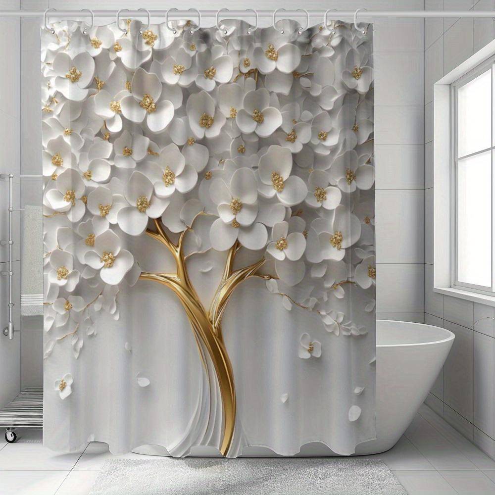 White Blossom Tree Duschdraperi - Elegant Badrumsdekoration, Perfekt För Dem Som Älskar Naturinspirerade Och Lugna Designer
