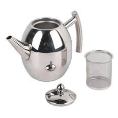 Fyearfly Tekanna i rostfritt stål med sil, 1 liter/1,5 liter tekanna, stor metalltekanna, vattenkokare, tekanna, kaffekanna med avtagbart tefilter för hem, hotell, restaurang, löst te (1 l)