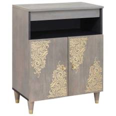 Sideboard Grå och Guld 60 x 33.5 x 75 cm Massivt Mangoträ