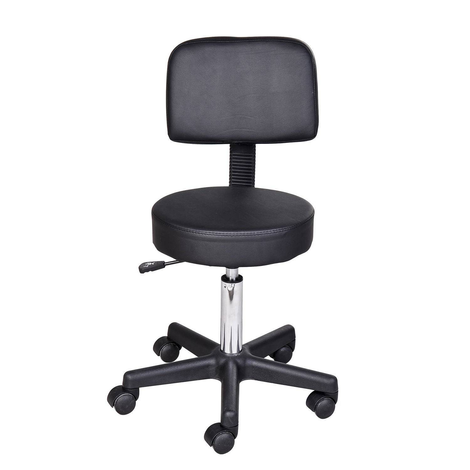 Højdejusterbar rulleskammel med ryglæn, drejeskammel 72-84 cm, 360Â° drejelig arbejdsskammel, kontorskammel til kontor, salon, massage, spa, sort