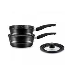 Sauce Pan Set- Non Stick Marble Coating - 3 Pcs - BLACK - Royalty Line