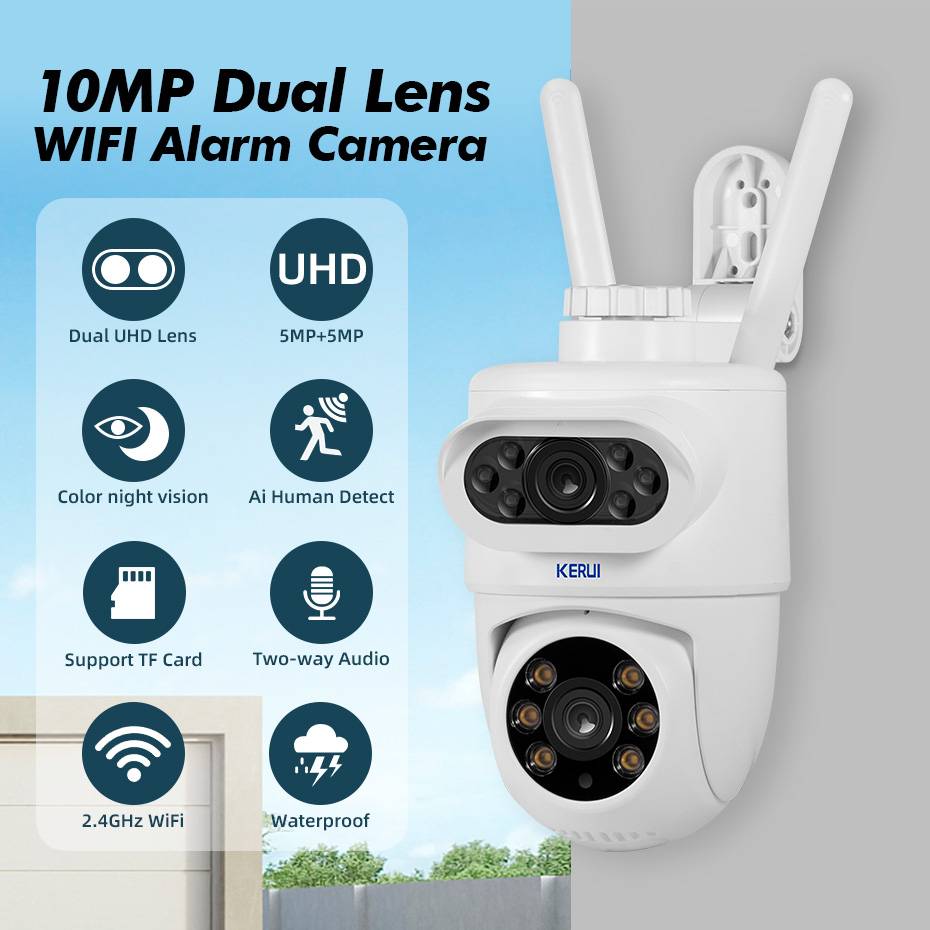KERUI 10MP 5K PTZ IP Camera for Outside Tuya Smart Dual Lens Outdoor Camera Security Night Vision Waterproof Motion Detection