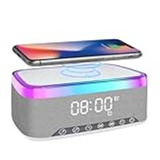 Digital väckarklocka, digital Bluetooth-ljudväckarklocka, väckarklocka med vitt ljud – nattlampa, Bluetooth-högtalare, trådlös laddare för iPhone/Samsung, temperaturvisning