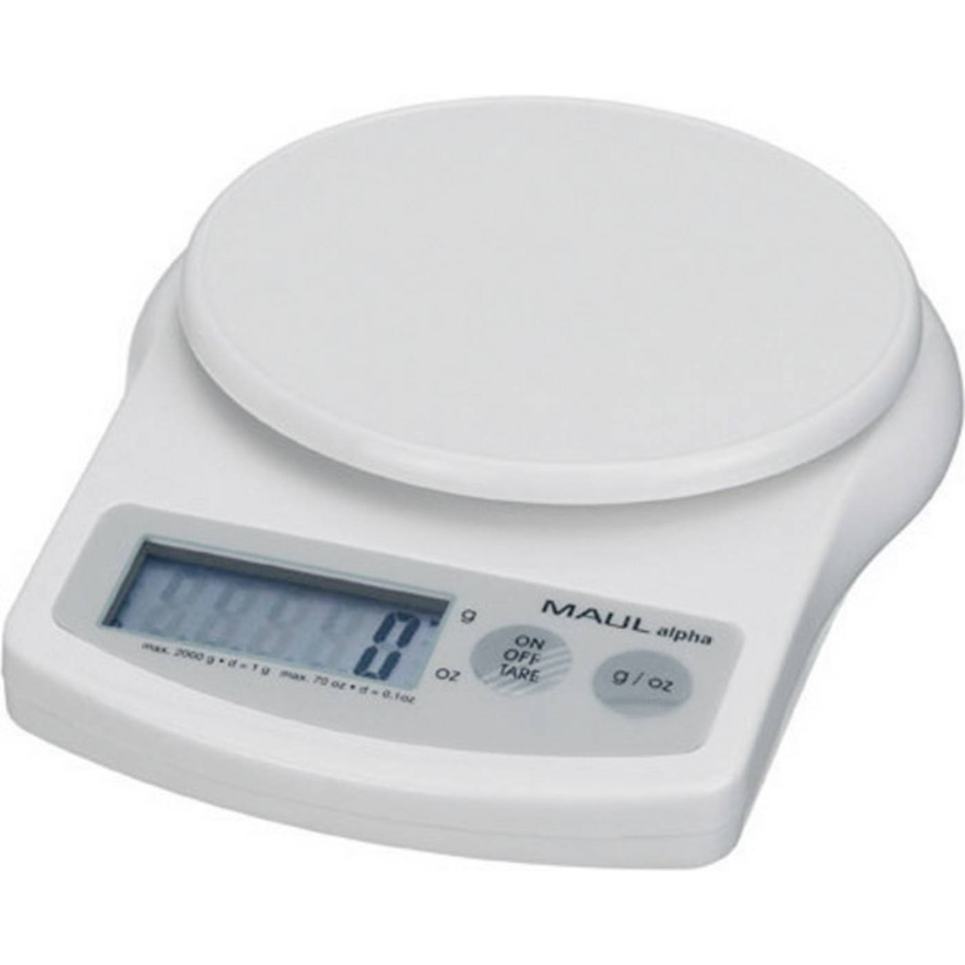 Maul lpha 2000G Brevvåg 1642002-ISO Kalibrerad (ISO) Vägningsområde 2 kg Läsbarhet 1 g batteri Vit