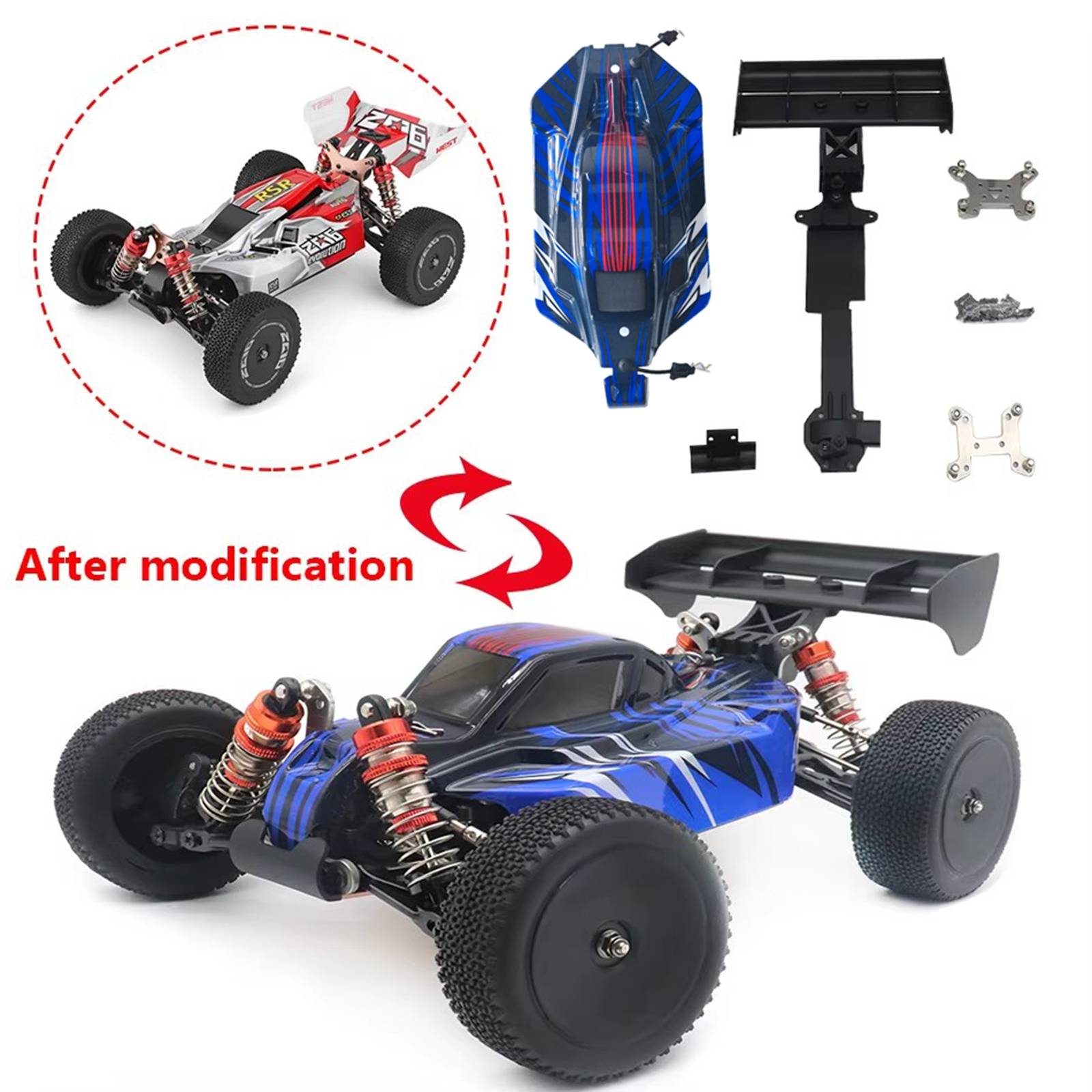 Retrofit Car Shell Body Tail Shock Absorber Second Floor Panel Upgrade Parts Kit for Wltoys 144001 144010  1/14 RC Buggy