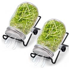 Frögroddkit, 2 groddburkar med sillock i rostfritt stål, stativ, groddset för att odla dina egna mikrogrönsaker, groddar, alfalfa, broccoli, bönsallad