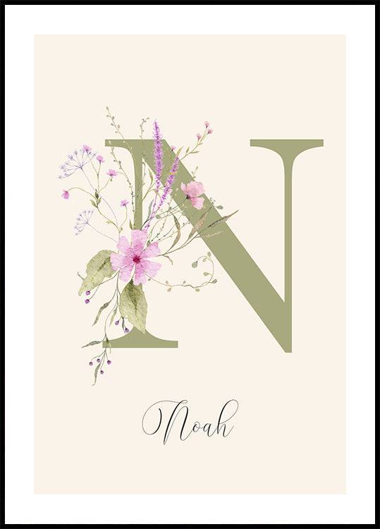 Personalized Wildflower Name Poster (100x140cm) - Plakater > Typografiska Posters, Barnväggskonst, Personliga Posters, Botaniska Posters, BD