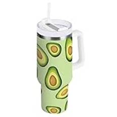 OWFKAY 4 oz isolerad kaffedrickare med lock sugrör vattenflaska rostfritt stål tumlare män kvinnor avokado grön bakgrund mönster