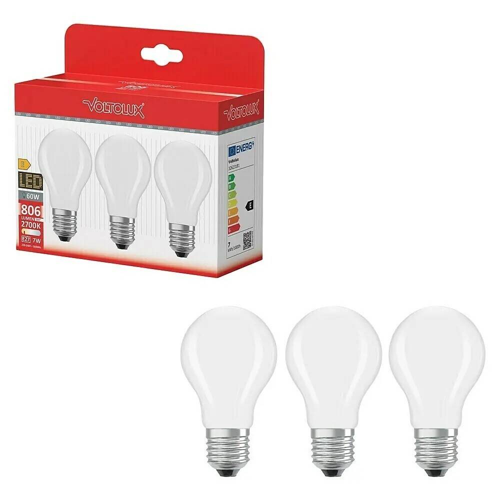 Voltolux LED pære klassisk E27 7 W 3 stk.