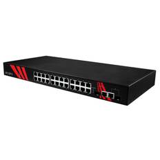 26-Ports industriel 1U 19" rackmount PoE+ Gigabit unmanaged switch, udvidet temperatur -40° to +75° C