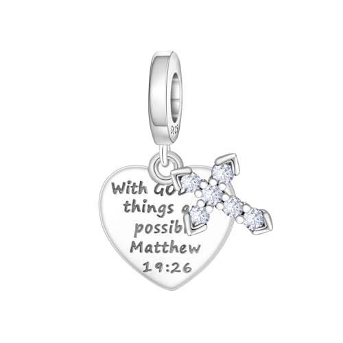 PANPOKI Religiösa berlocker i 925 silver – kors, bibeln, händerna i bön, Madonna, Jesus, kyrka | Hängen kompatibla med Pando för armband och halsband, Charms di compatibilità universale