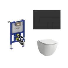 Laufen Basal toiletpakke, komplet inkl. lav cisterne (82 cm), toiletskål, soft close toiletsæde og sort trykknap