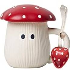 Disoza Mushroom Mug Med Lock Mushroom Mug 400ml Coffee Mug Mushroom Gift Ceramic Teacup With Spoon & Coaster Tea Coffee Christmas Mug Födelsedagspresent Till Fru Flickvän Barn