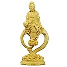 buddhistisk statyfigur quan yin vattenmåne buxbomskulptur, kwan yin medkänslans gudinna prydnad med bilinstrumentpanel hemkontorsdekoration, trä