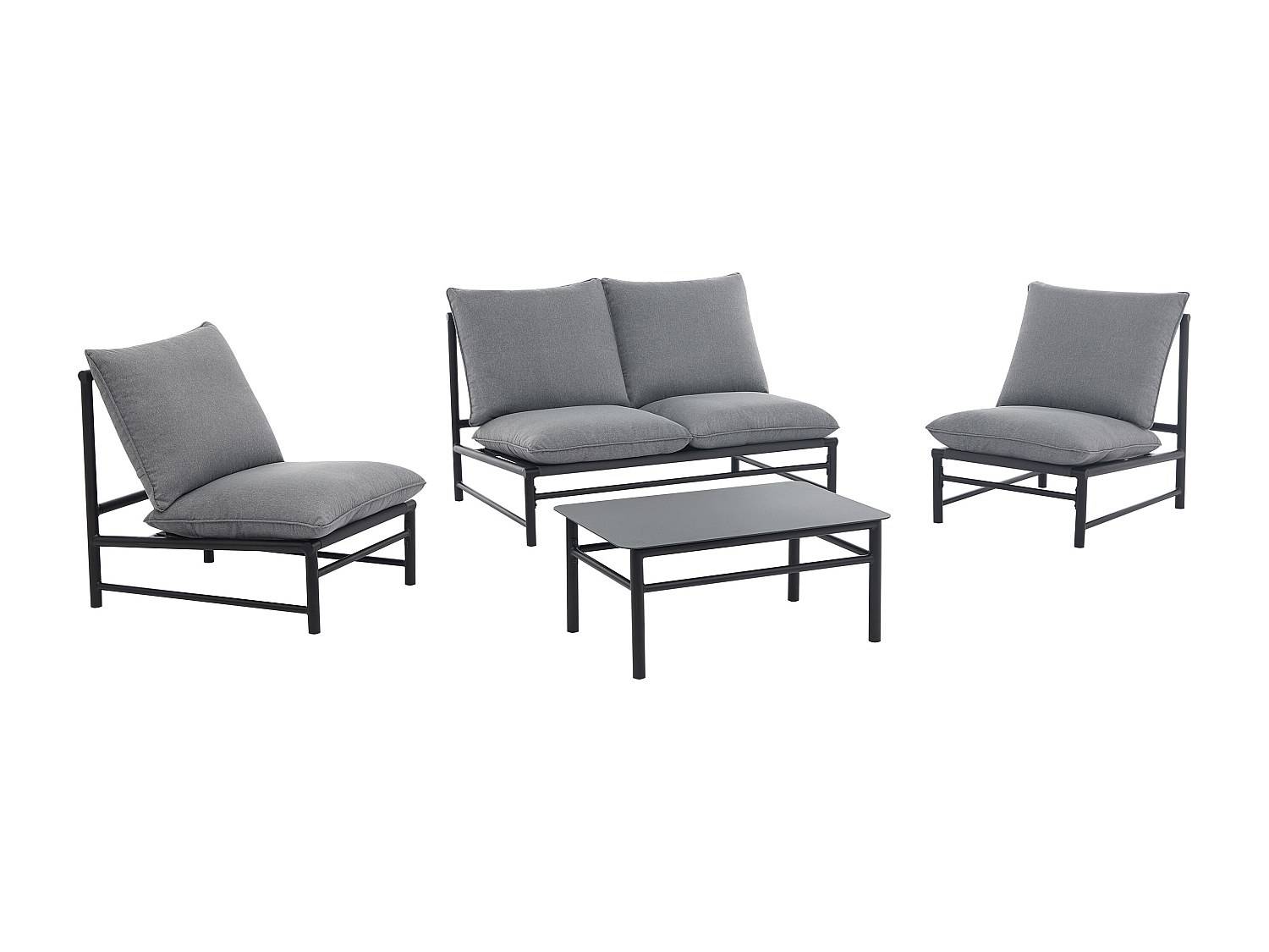 Havemøbler i aluminium: en 2-personers sofa, 2 lænestole og et sofabord - Antracit - LISMO fra MYLIA