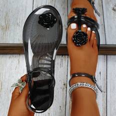 Fruit Jelly Sandals For Women, Non-Slip Soft Bottom PVC Beach Flip Flops, Women's Thong Flat Jelly Fruit Sandals, Transparent Jelly Flat Sandals, 3D F - Black - CN36,CN37,CN38,CN39,CN40,CN41,CN42