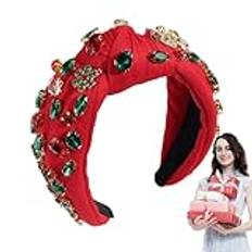 Knot Pannband Jul, Julfest Pannband,Huvudbonader jul brett hårband Rhinestone pannband - Utsökt Top Knot Hårband Festligt för dejtingfester Foto Prop
