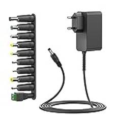 HKY DC 15 V 2 A 15 V 1,5 A 15 V 1 A universell nätadapter adapter laddare med 10 stycken adapterspetsar för Amazon trådlösa högtalare Echo/Amazon Fire TV Yamaha Marshall Stockwell Bluetooth-högtalare